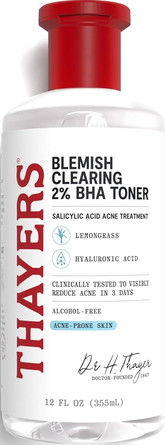 Thayers Blemish Clearing Salicylic Acid Toner, Acne Treatment Face Toner with 2% Salicylic Acid, Soothing and Non-Stripping Skin Care, 12 Fl Oz