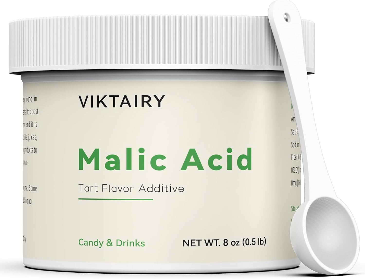 Viktairy Malic Acid Powder, 8 oz, Food Grade | Tart Flavor, for Making Sour Candy, Sour Gummy Bears, Drinks, Juice, Baking, Wine