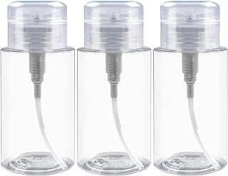 ANGNYA 6.7 oz/200 ML Pump Dispenser Bottle Push Down Pump Dispenser Bottle with Flip Cover 3 Packs Clear Pump Bottle for Nail Polish Remover Alcohol Makeup Remover Liquid
