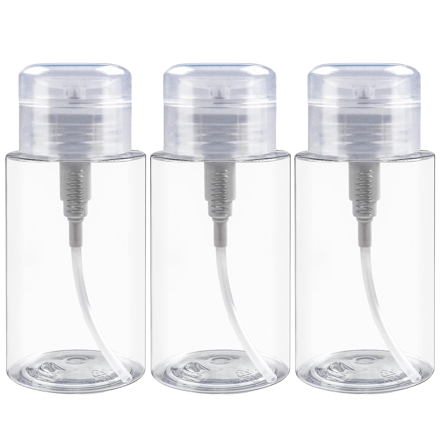ANGNYA 6.7 oz/200 ML Pump Dispenser Bottle Push Down Pump Dispenser Bottle with Flip Cover 3 Packs Clear Pump Bottle for Nail Polish Remover Alcohol Makeup Remover Liquid