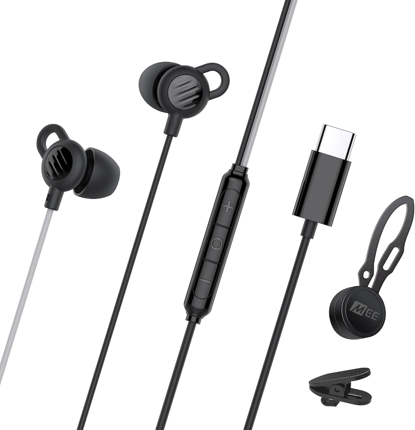 MEE audio SleepTones USB-C Wired Sleep Earbuds for Side Sleepers with Lightweight Low-Profile Silicone Earpieces, Noise Reduction Sleeping Headphones with Built-in Mic & Volume Controls (USB Type C)