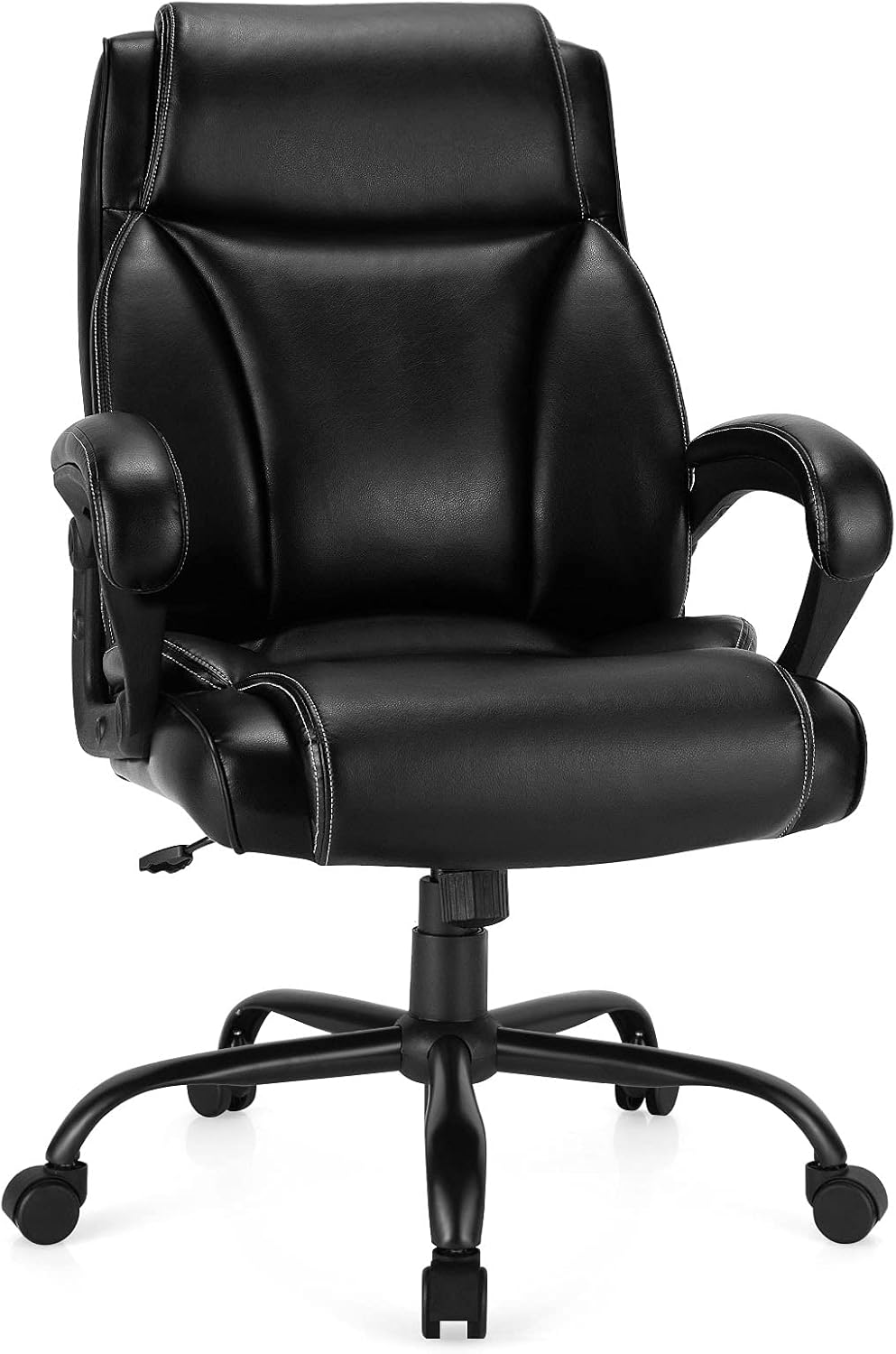 COSTWAY 300/330/400/500LBS Big & Tall Executive Office Chair, Height Adjustable Leather Computer Desk Chair with Rocking Backrest & Arms, Home Office Ergonomic Swivel Task Chair (400LBS, Black)