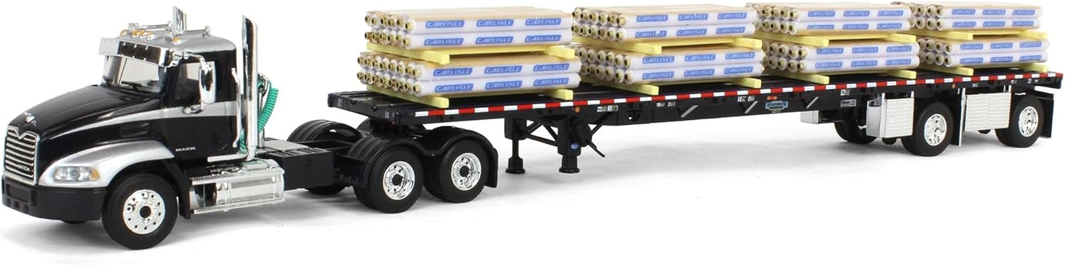 First Gear 1/64 Black Mack Pinnacle w/ 53ft Wilson Trailer & Paper Pallet Load DCP 60-1954