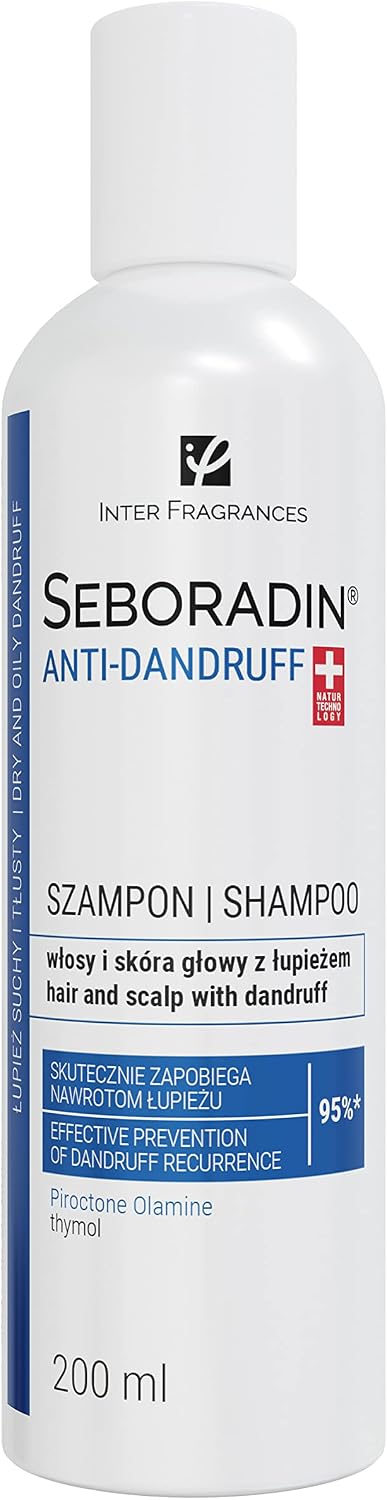 SEBORADIN ANTI DANDRUFF Hair Shampoo 200 ml Piroctone Olamine and Thymol Effective Prevention and Recurrence For Oily and Dry Flaky Dandruff Hair and Scalp Treatment Hair Care