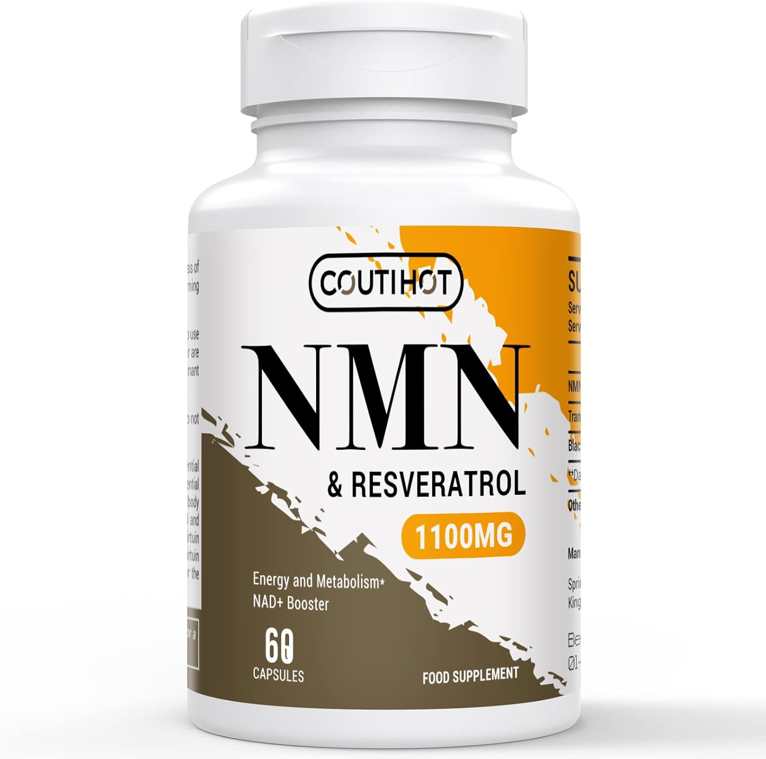 1100mg NAD & Trans-Resveratrol Capsules with 50mg Black Pepper Extract - Nutrient-Rich Blend - Gluten-Free, Non-GMO (60 Count (Pack of 1))
