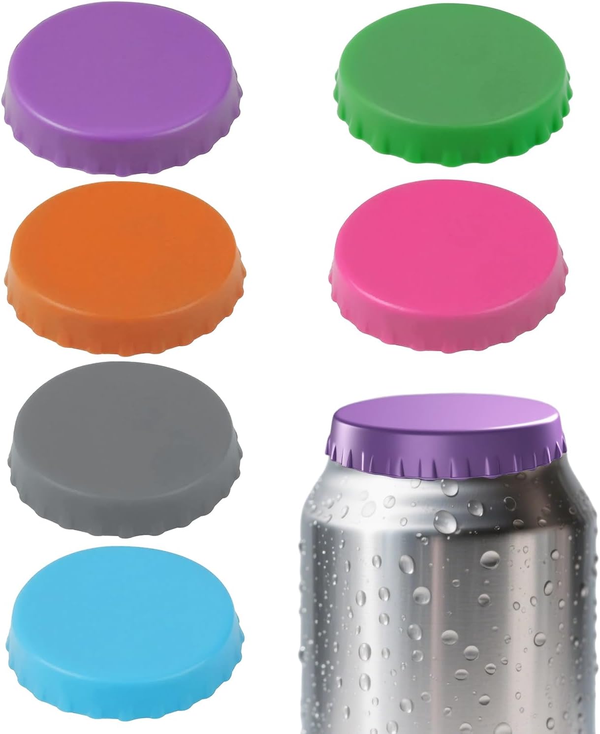 6 Pieces Can Lids for Fizzy Drinks – Reusable Silicone Soda Can Covers in 6 Colors, Airtight Seal for Carbonation & Spill Protection