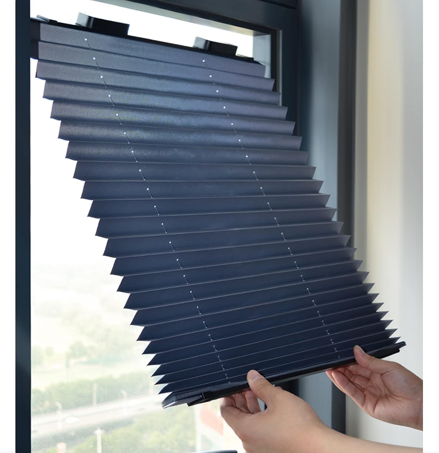Blackout Pleated Blind with Suction Cups,Opaque Folding Roller Blind,Privacy Screen Roller Shades Temporary Portable Window Cover Curtain,for Door Bathroom Kitchen Office (W 26 x L 57in)