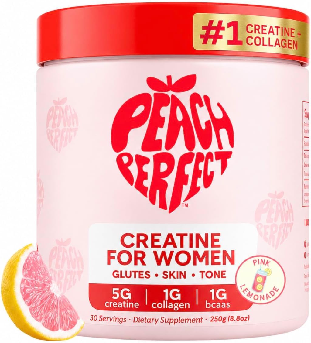 Peach Perfect Creatine for Women – Micronized Creatine Monohydrate Powder with BCAA & Collagen for Glute Strength Support, Boosts Energy, Focus, Strength, and Endurance – Pink Lemonade, 30 Servings