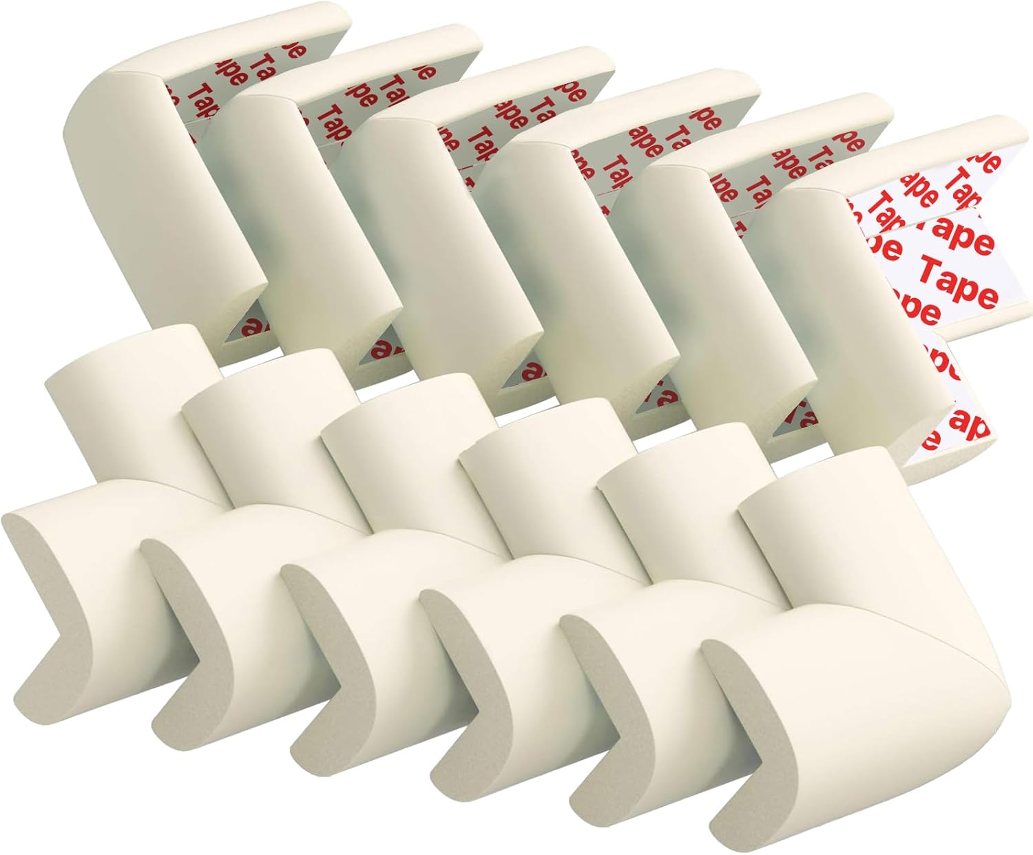 12 Pack Corner Protector Baby Proofing Edge and Corner Guards, Soft Safety Pre-Taped Rubber Foam Furniture Bumpers for Fireplace, Table, Stair, Cabinet (Off White)