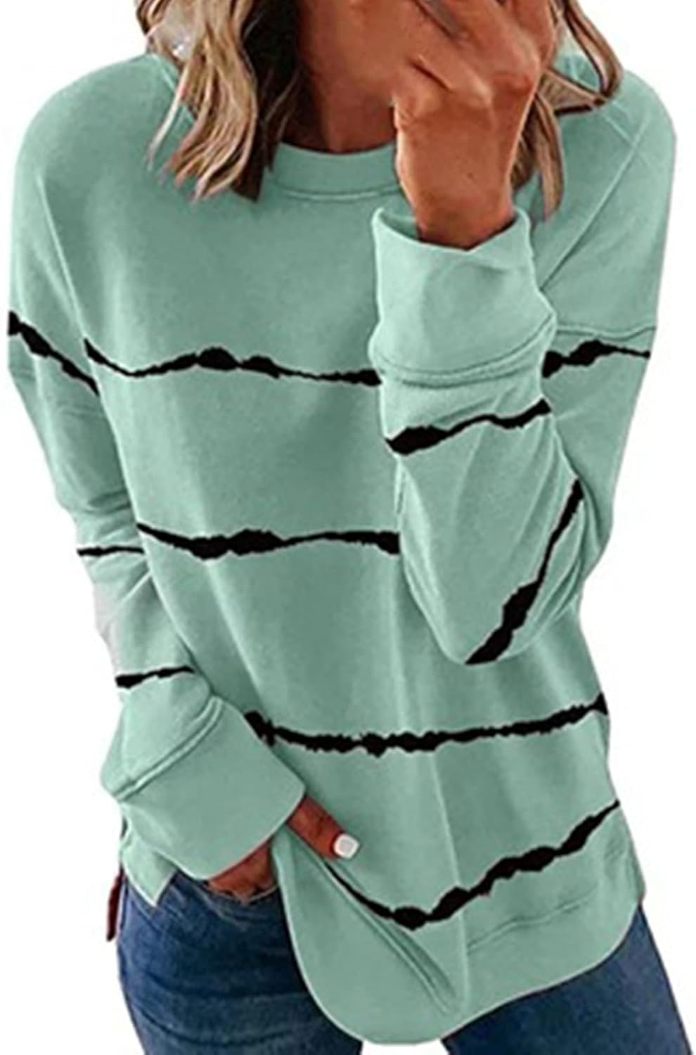 Ceboyel Womens Crew Neck Sweatshirt 2023 Striped Color Block Blouese Shirts Long Sleeve Pullover Tops Fall Fashion Clothes