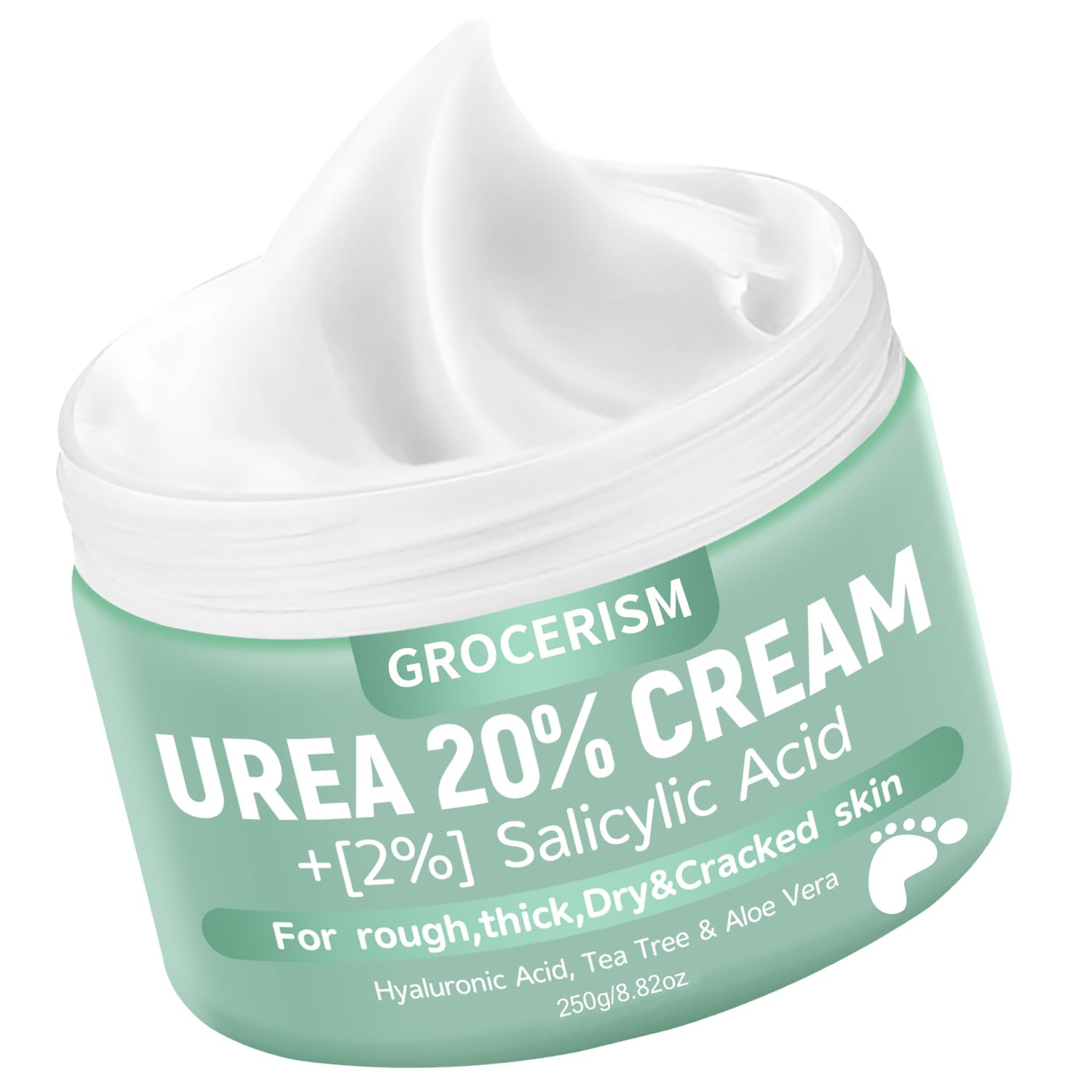 Grocerism Urea Cream 20% for Feet with 2% Salicylic Acid 8.82 oz || Daily Foot and Hand Cream Maximum Strength for Dry Rough Skin, Fast-Absorbing Moisturizer for Heels, Elbows and Knees