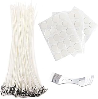 EricX Light 8 inch Candle Wick with Candle Wick Stickers and Candle Wick Centering Device,60 pcs for Candle Making