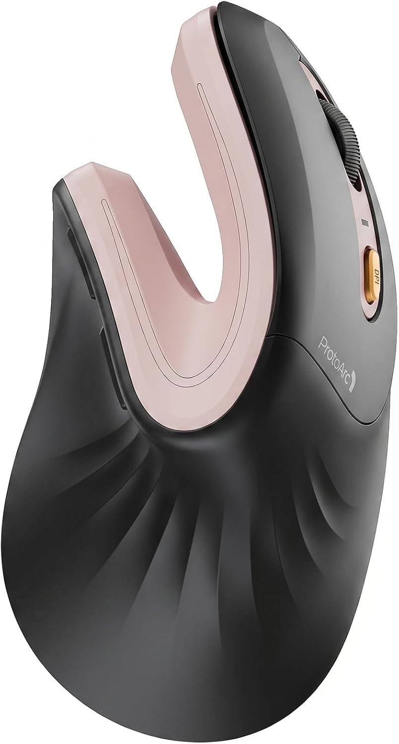 ProtoArc EM11 NL Wireless Ergonomic Mouse, Rechargeable, Black Pink