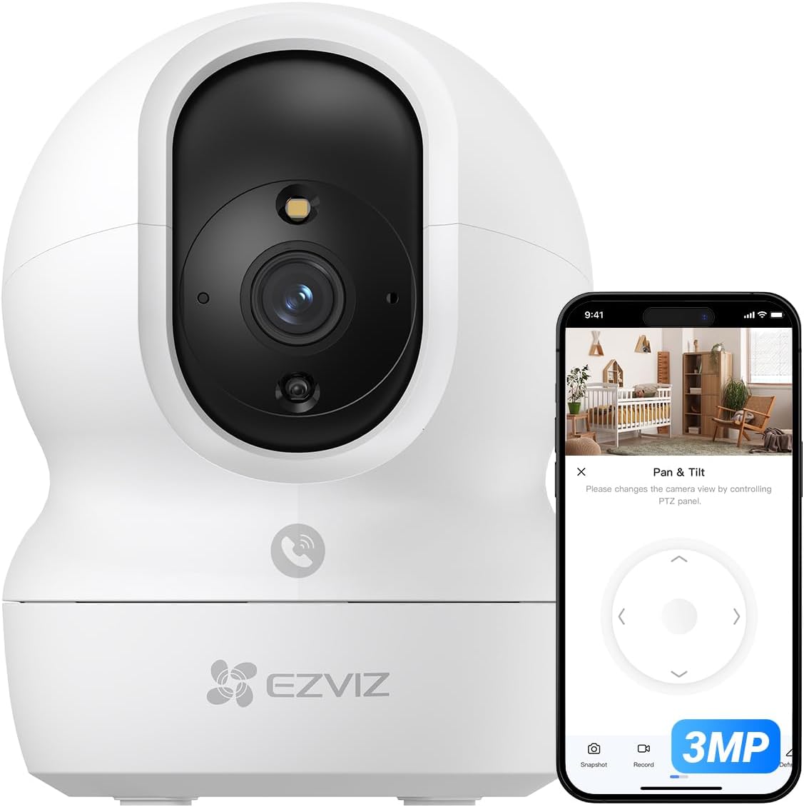 EZVIZ 2K Wi-Fi Baby Security Camera, Indoor Pan Tilt,Smart Tracking, CP1