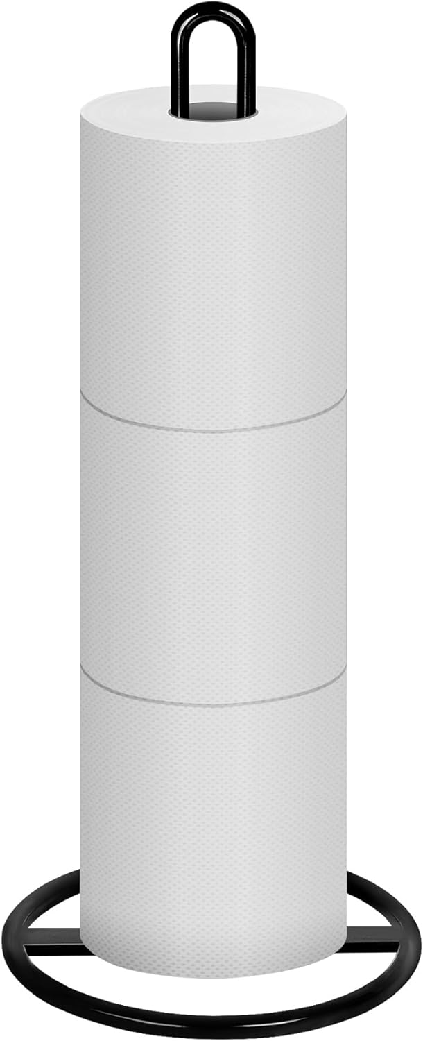 Toilet Roll Holder Free Standing, OBODING, Black Toilet Paper Holder Stand for Storing 3 Rolls of Toilet Papers (Black)