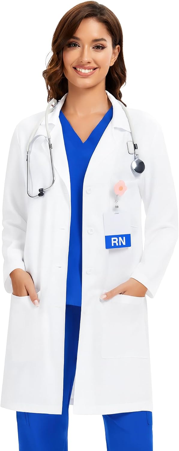 COZYFIT Lab Coat for Woman, Medical Coat with 3 Pockets