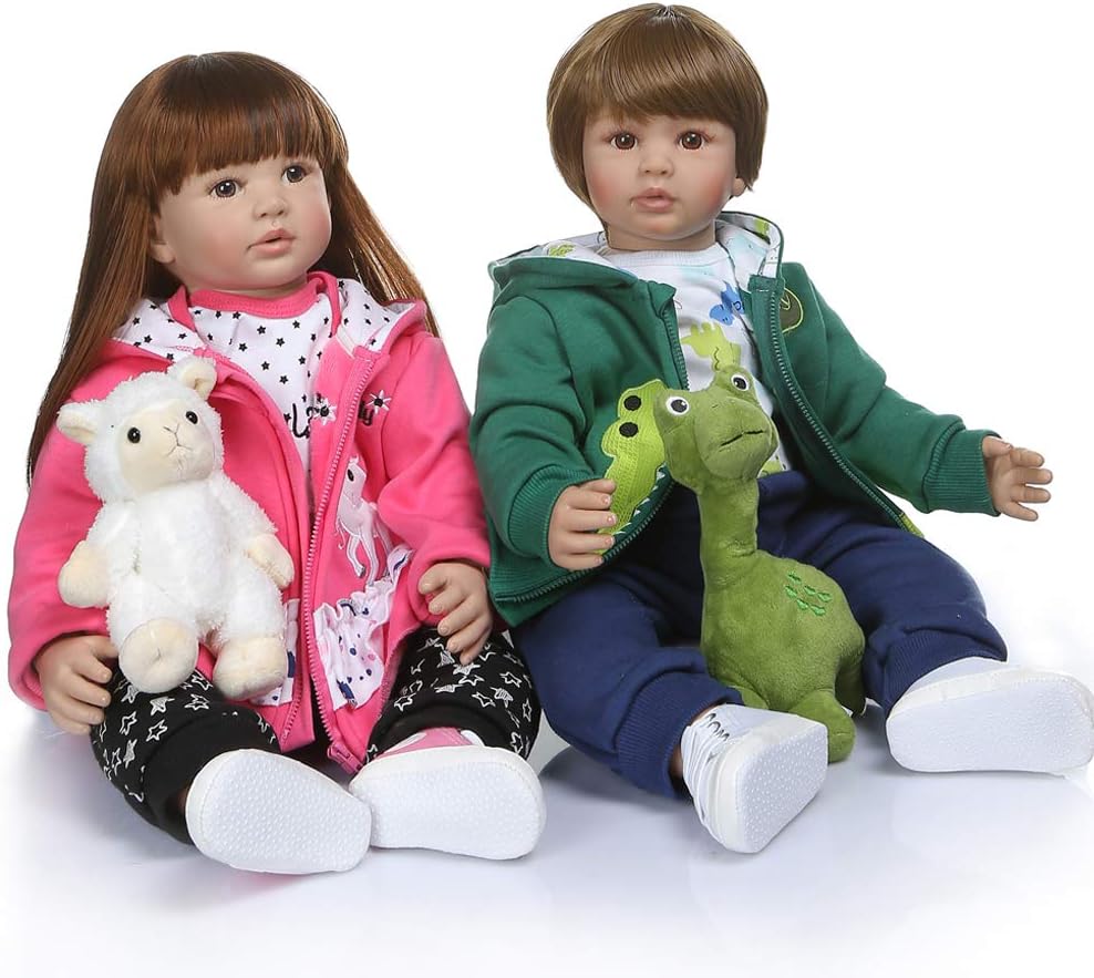 iCradle Realistic Look 24inch 60cm Reborn Baby Doll Twin Toddler Doll Soft Silicone Vinyl Bebe Doll Newborn Princess Long Hair Doll Toy for Ages 3+