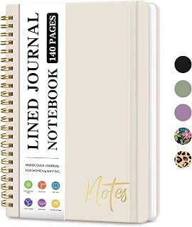 Lined Spiral Journal Notebook for Women, A5 College Ruled Journals for Writing, Hardcover Notebooks for Work, Note Taking and Office School Supplies,140 Pages - Grey Beige