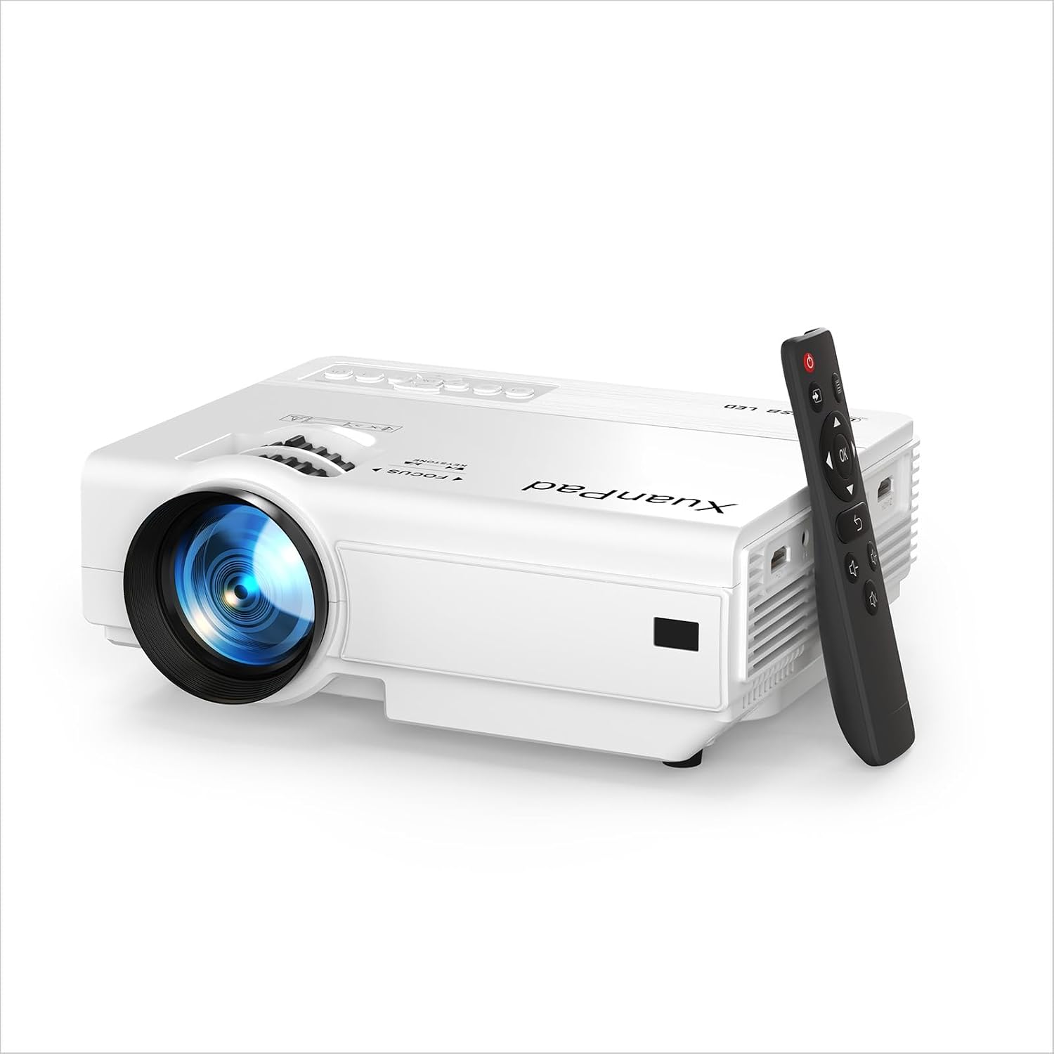 XuanPad Mini Projector, 2025 Upgraded 15000L Portable Video Home Projector, HD 1080P Supported, Compatible with TV Stick, HDMI, USB, AV, Laptop, iPhone, Android Smartphone