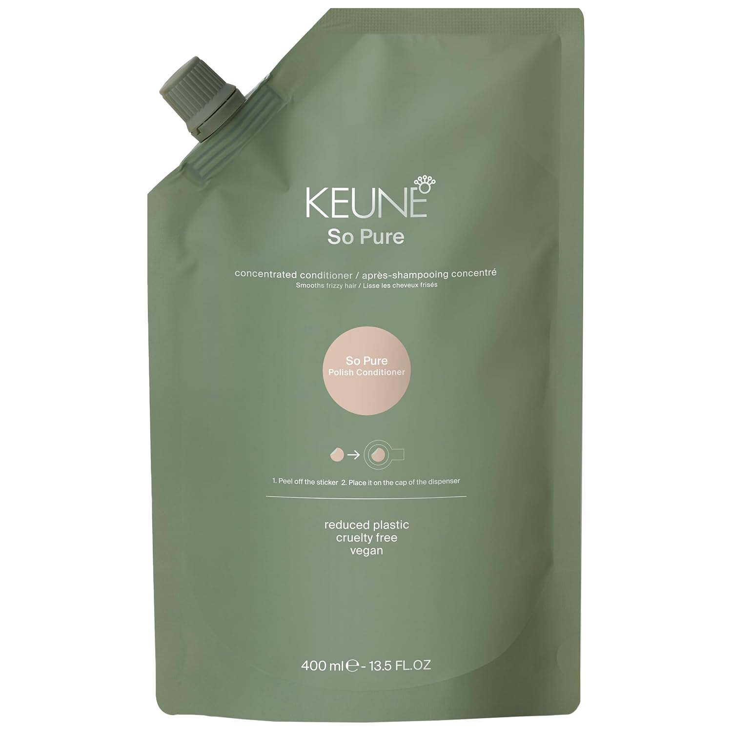 KEUNE So Pure Polish Conditioner Refill, Smoothing Anti Frizz Conditioner with Chia Seed Extract for Shine and Humidity Resistance, 13.5 Fl Oz