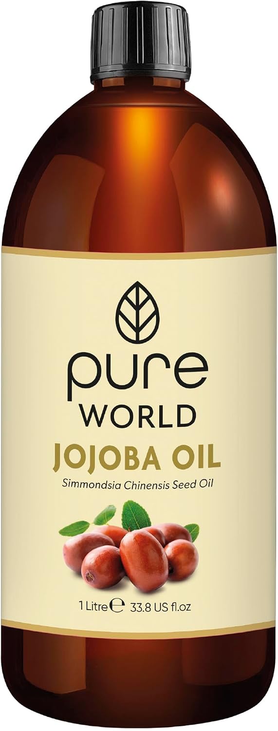 Pure World Jojoba Oil 100% Pure and Undiluted 1 Litre 1000ml. Cold and Freshly Pressed Premium Quality Jojoba Oil – Skin, Nails, Body and Face, Vegan