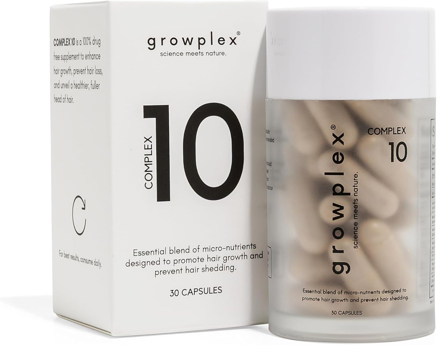 GROWPLEX Complex10 Hair Support Supplement with Biotin, Collagen & 10 Essential Nutrients – Supports Healthy, Stronger-Looking Hair – 30 Capsules for Men & Women
