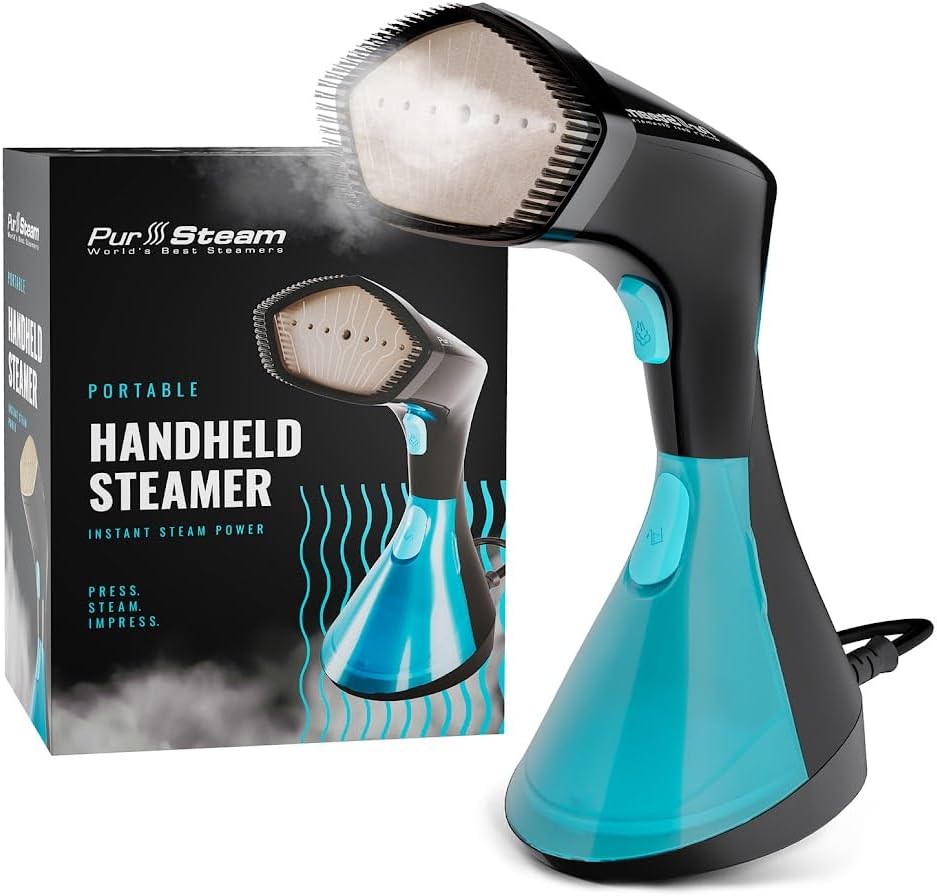 PurSteam Handheld Garment Steamer for Clothes – Powerful Wrinkle Remover with 3 Steam Settings, Large Removable Water Tank, and Fast Heat-Up – Portable Fabric Steamer for Home & Travel
