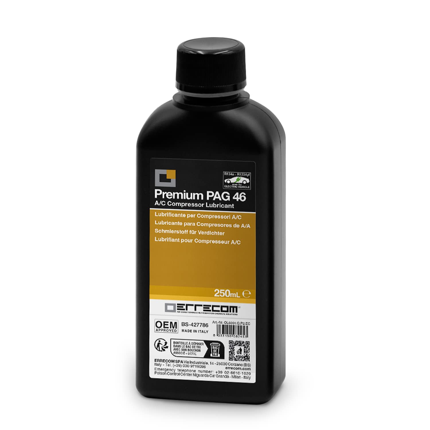 ERRECOM PAG 46-8 fl oz, Vehicle A/C Compressor Oil, Compatible Also with Electric Compressors, Suitable for R134a and R1234yf Refrigerant Gases