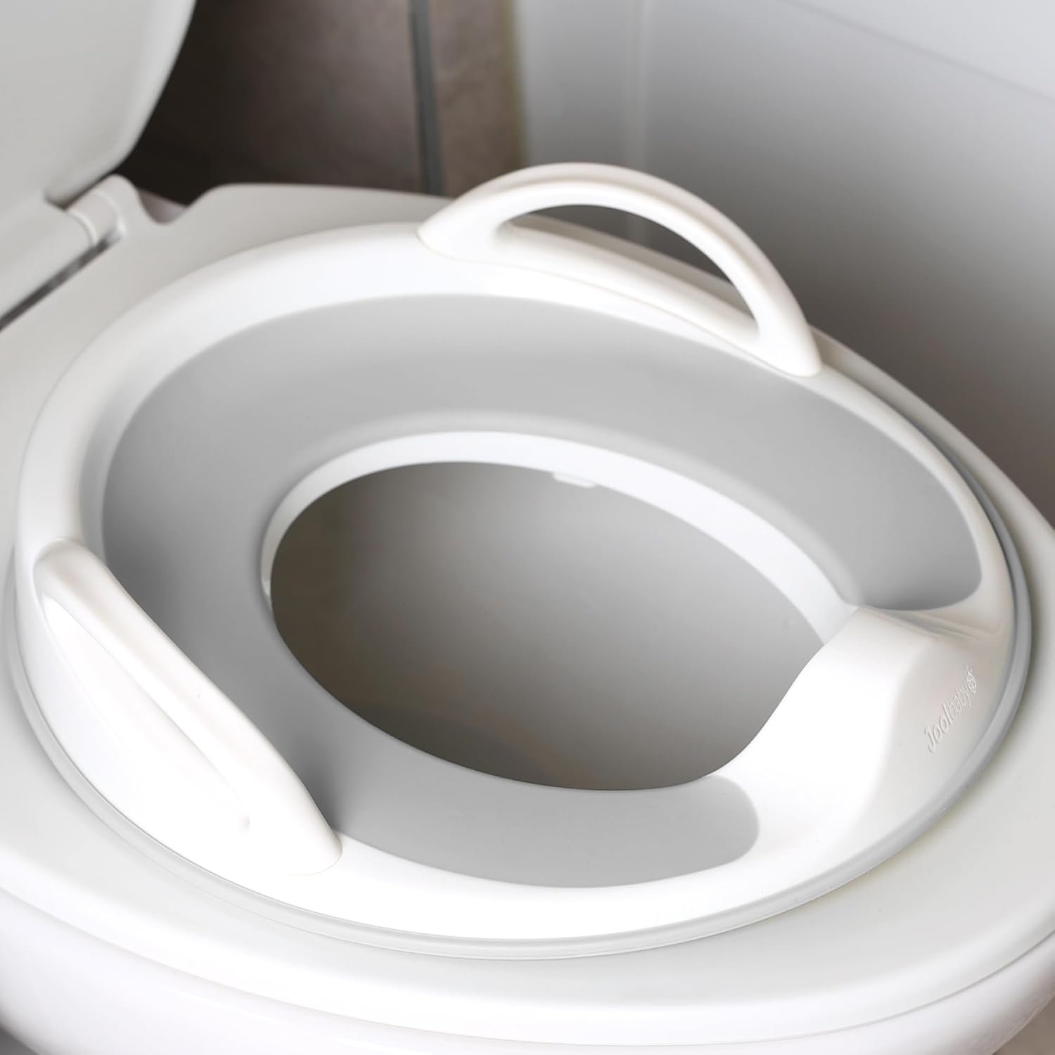 Jool Baby Potty Training Seat for Boys and Girls with Handles, Fits Round & Oval Toilets, Non-Slip with Splash Guard, Includes Free Storage Hook (Gray)