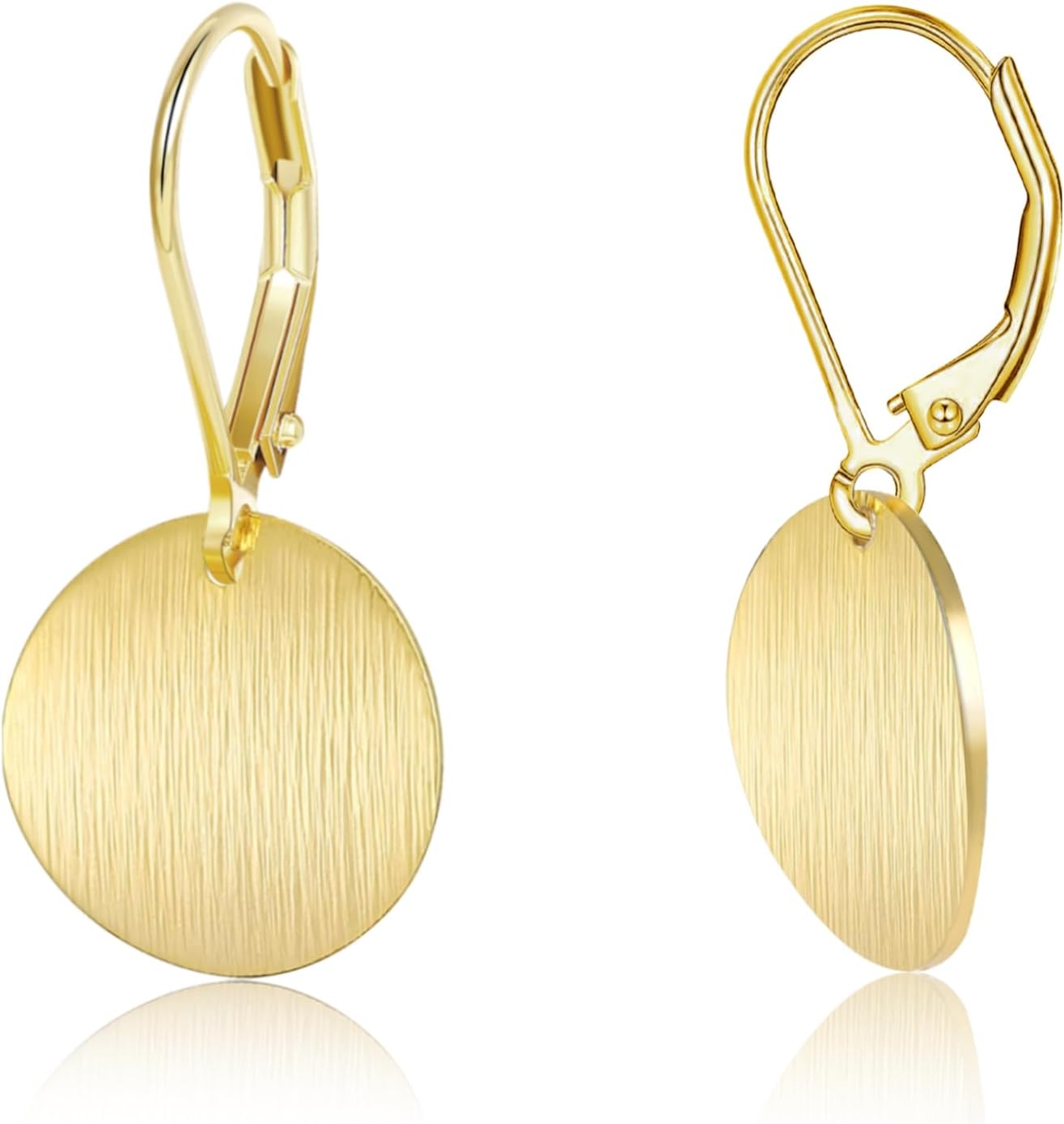 14K Gold Dangle Earrings for Women,Lightweight Circle Disc Coin Geometric Flat Brushed Drop Earrings, Hypoallergenic Leverback Earrings S925 Jewelry