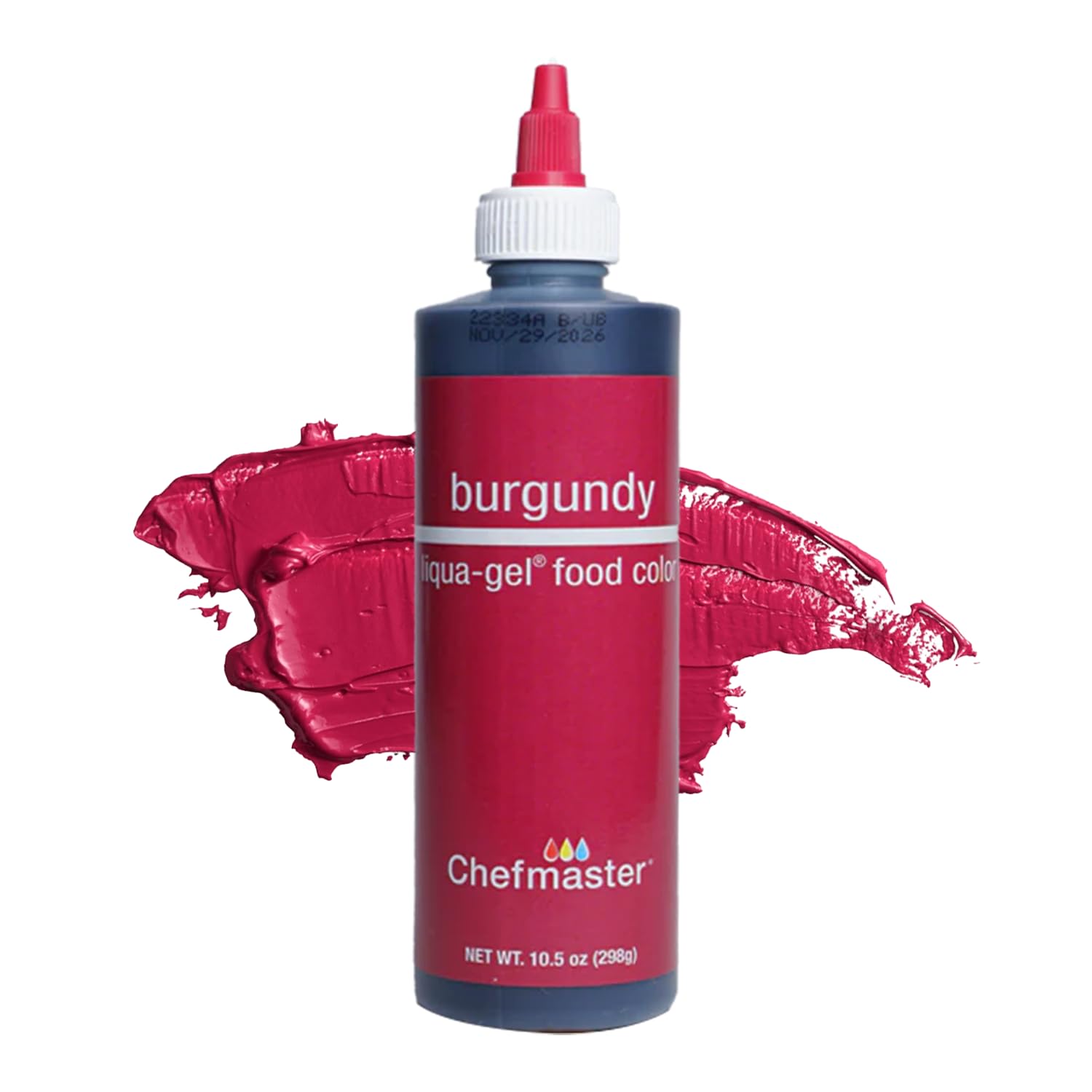 Chefmaster Burgundy Liqua -Gel Food Coloring | Vibrant Color | Professional-Grade Dye for Icing, Frosting, Fondant | Fade-Resistant | 10.5 oz