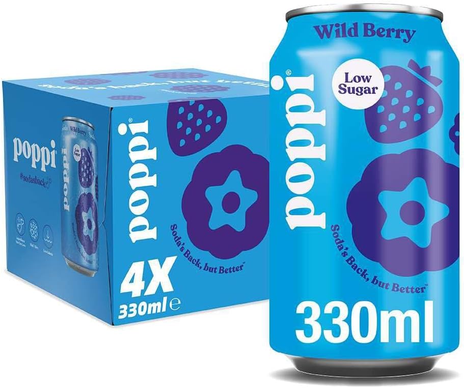 poppi Wild Berry Sparkling Soda | 330ml Can| 4 Pack