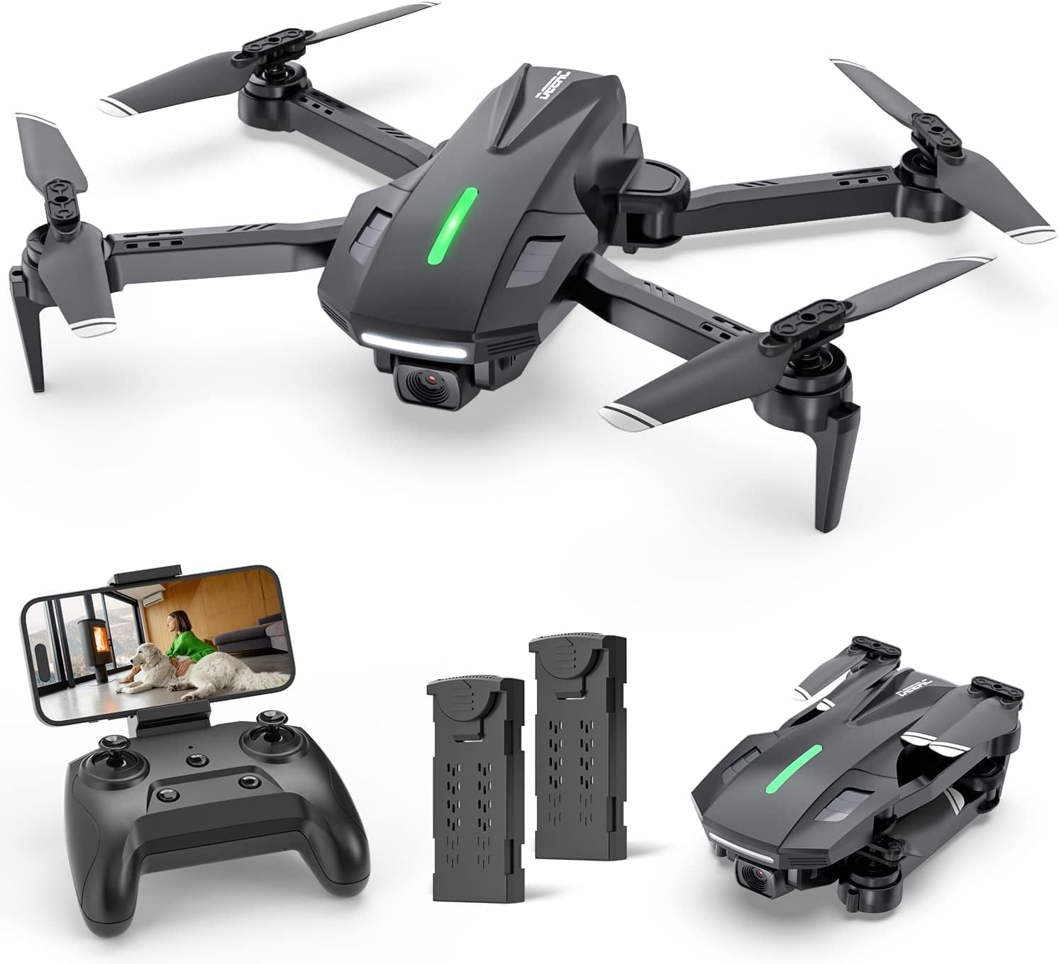 DEERC D70 Mini Drone for Kids Adults with Camera, 1080P HD Foldable RC Quadcopter for Boys Girls with Headless Mode, Tap Fly, 360° Flips, Voice and Gesture Control, 2 Modular Batteries
