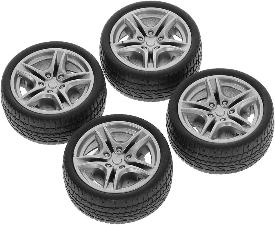 4Pcs Black Tires,48mm Simulation Rubber Wheel Tire Wheel Toy Model DIY RC Spare Parts Easy Installation Small in Size,Remote and App Controlled Vehicles and Parts,Wheels and Tires