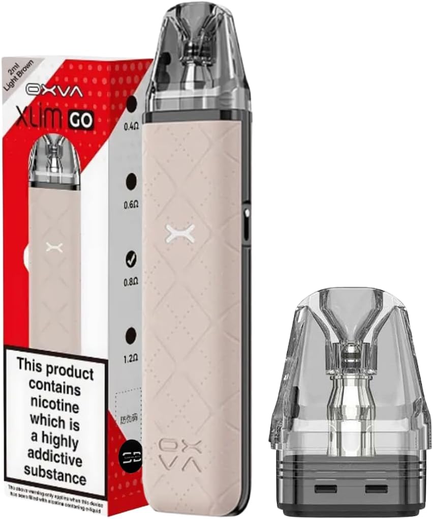 Oxva Xlim Go Pod Kit [Light Brown] - Available in 16 colours - 1000mAh Battery, Type-C Fast Charging, 30W Output, RGB Indicator, Anti-Leak - Works with all Xlim Pods - No Nicotine