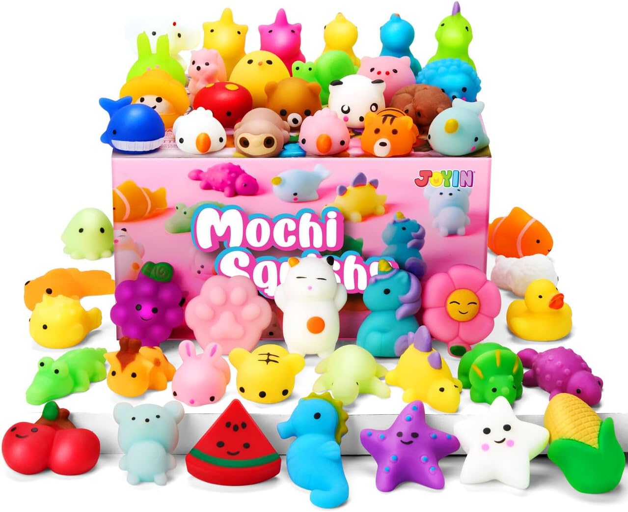 JOYIN Mochi Squishy Toys Set, Random 25 Pack Mini Mochi Party Favors for Kids, Kawaii Squishy Toys Fidget Toys, Goodie Bags Fillers with Storage Box, Classroom Prizes, Christmas Stocking Fillers Kids