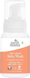 Earth Mama Sweet Orange Baby Liquid Wash Foaming Hand Soap, Organic All Purpose Body Wash for Sensitive Skin, Castile Soap with Coconut Oil, Shea Butter, Calendula, & Aloe, 5.3 fl oz