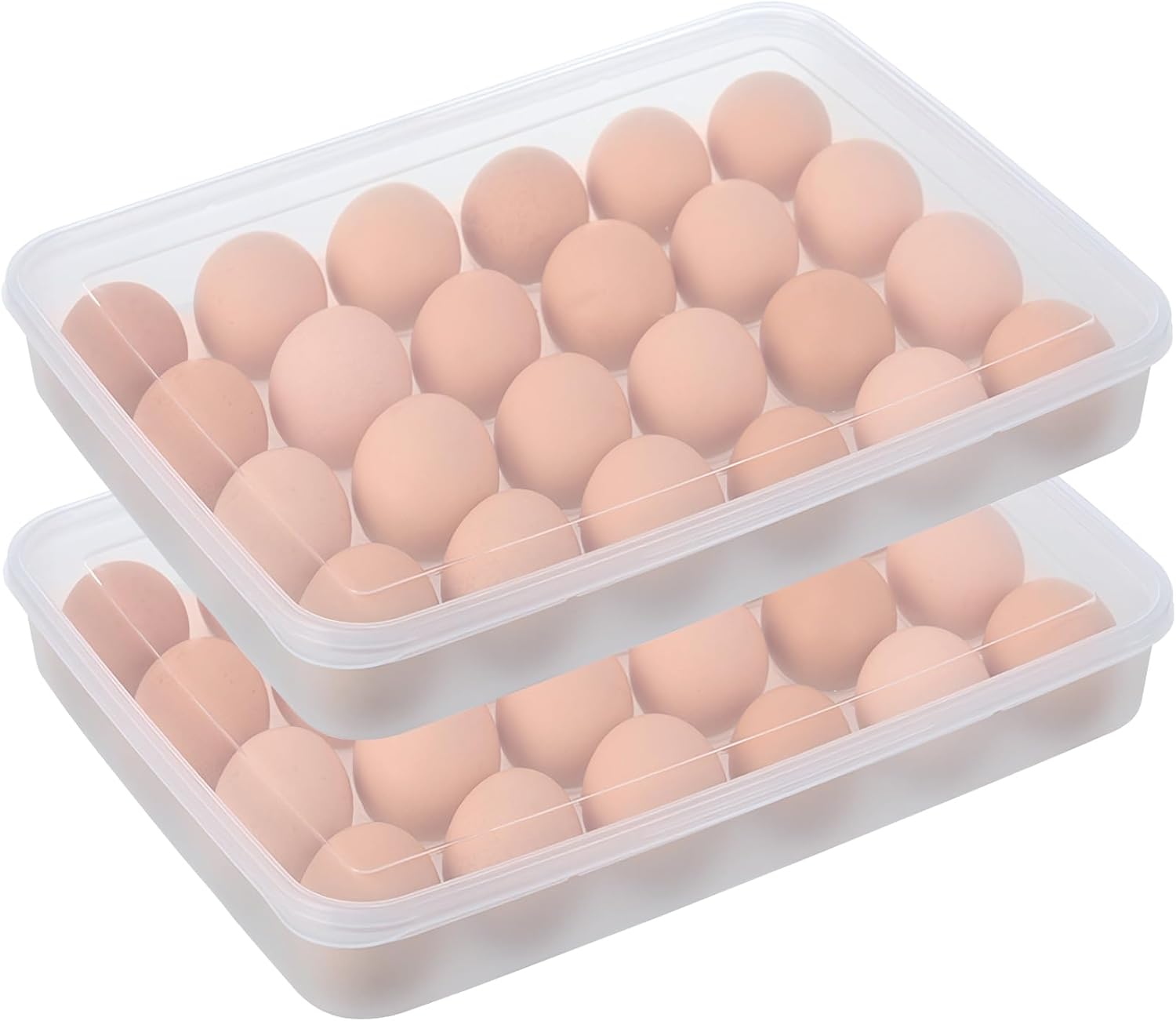 OJYUDD Deviled Egg Containers with Lid, (Set of 2),Stackable Plastic Egg Holder for 48 Eggs,Clear Egg Storage Holder for Fridge,Keep Fresh,Easter,Thanksgiving Party Kitchen Supplies