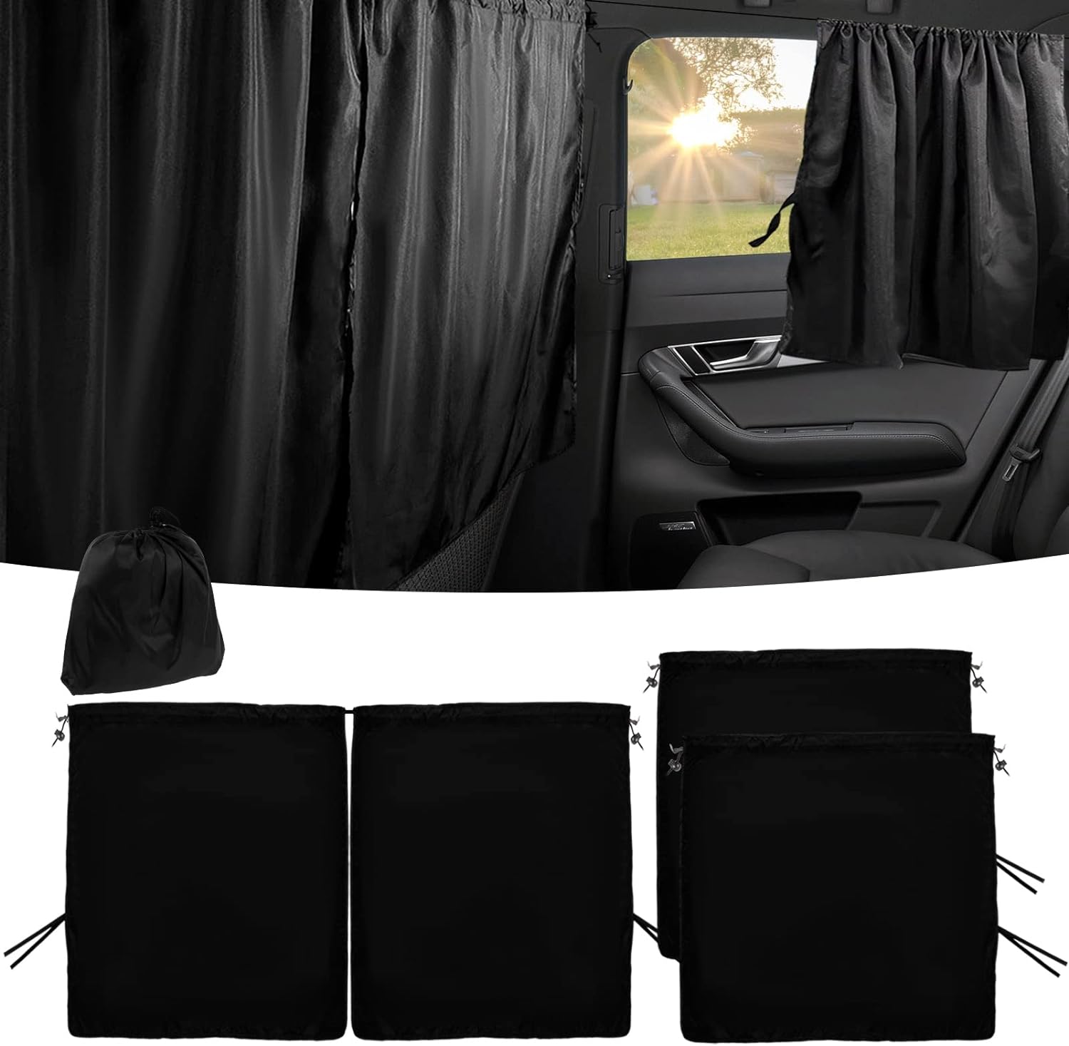 Car Divider Privacy Curtains, Universal Car Seat Partition Curtain, Car Sun Shades Side Window Covers, Van Privacy Curtains, Car Camping Curtains for Sleeping Travelin(2pcs+partition curtain)