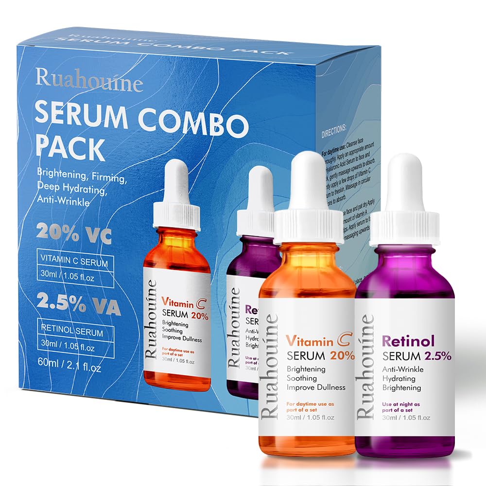 2 Pack Facial Serum, Day-Night Anti Aging Vitamin C Serum Retinol Serum For Face with Retinol & Amino Acids - Boost Skin Collagen,Hydrate & Plump Skin Facial Serum, Skin Care Set