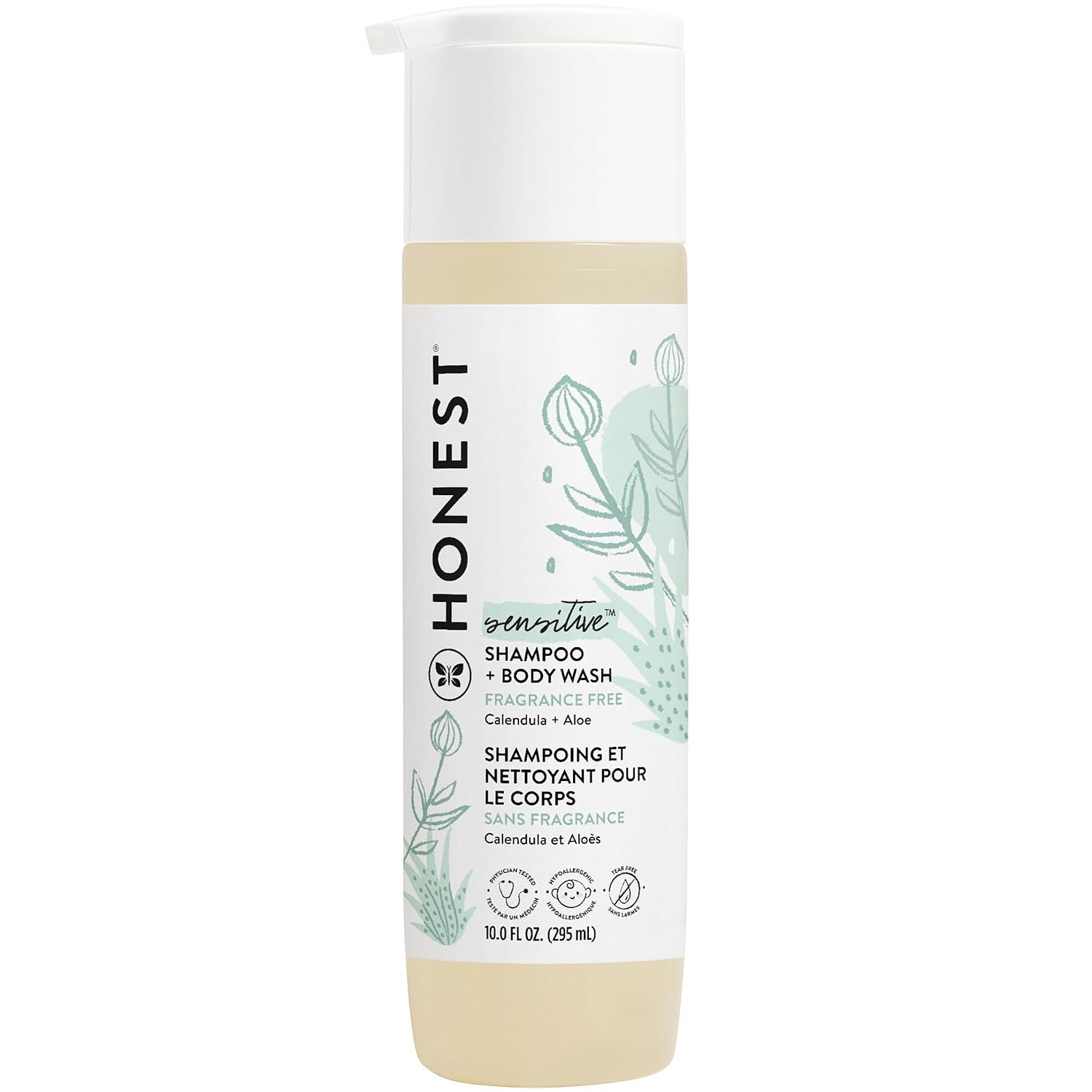 The Honest Company 2-in-1 Cleansing Shampoo + Body Wash for Sensitive Skin | Gentle for Baby | Naturally Derived, Tear-free, Hypoallergenic | Fragrance Free, 10 fl oz