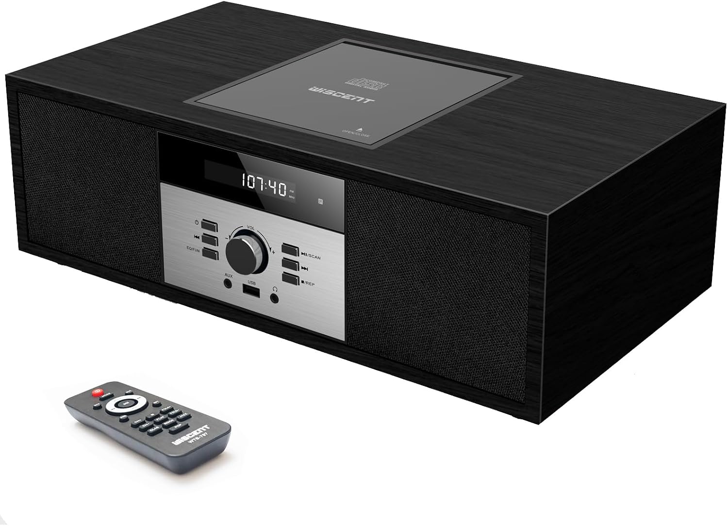 WISCENT Bluetooth Vintage Style Retro Look Micro Audio Streaming CD Player System,with Bluetooth,USB Port,FM Stereo,AUX Input,Remote Control,CD Players for Home (Black)