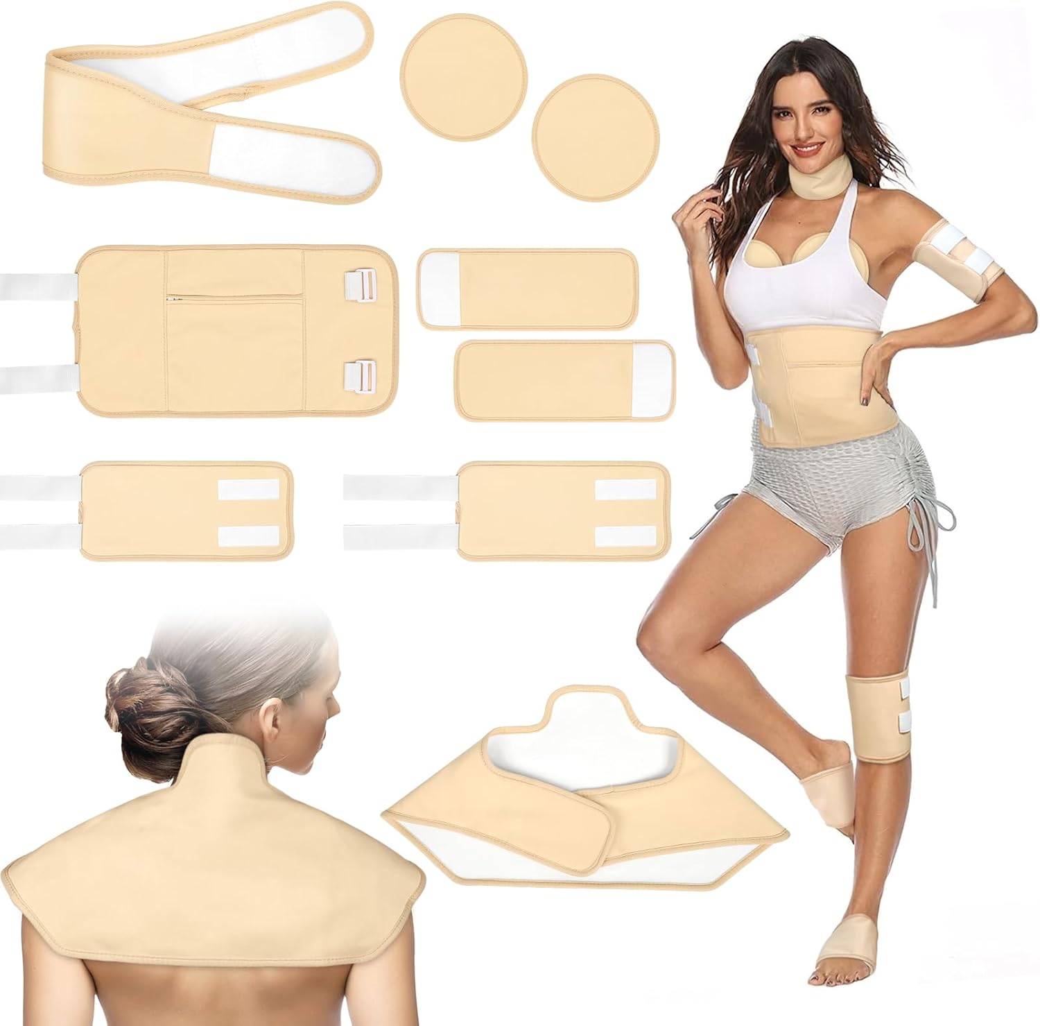 Castor Oil Pack Wrap, 9pcs Reusable Organic Cotton Castor Oil Pack Kit for Shoulder Neck Waist Chest Knee and Feet - Adjustable Compress Castor Oil Wrap Pads for Entire Body, Anti-Oil Leak