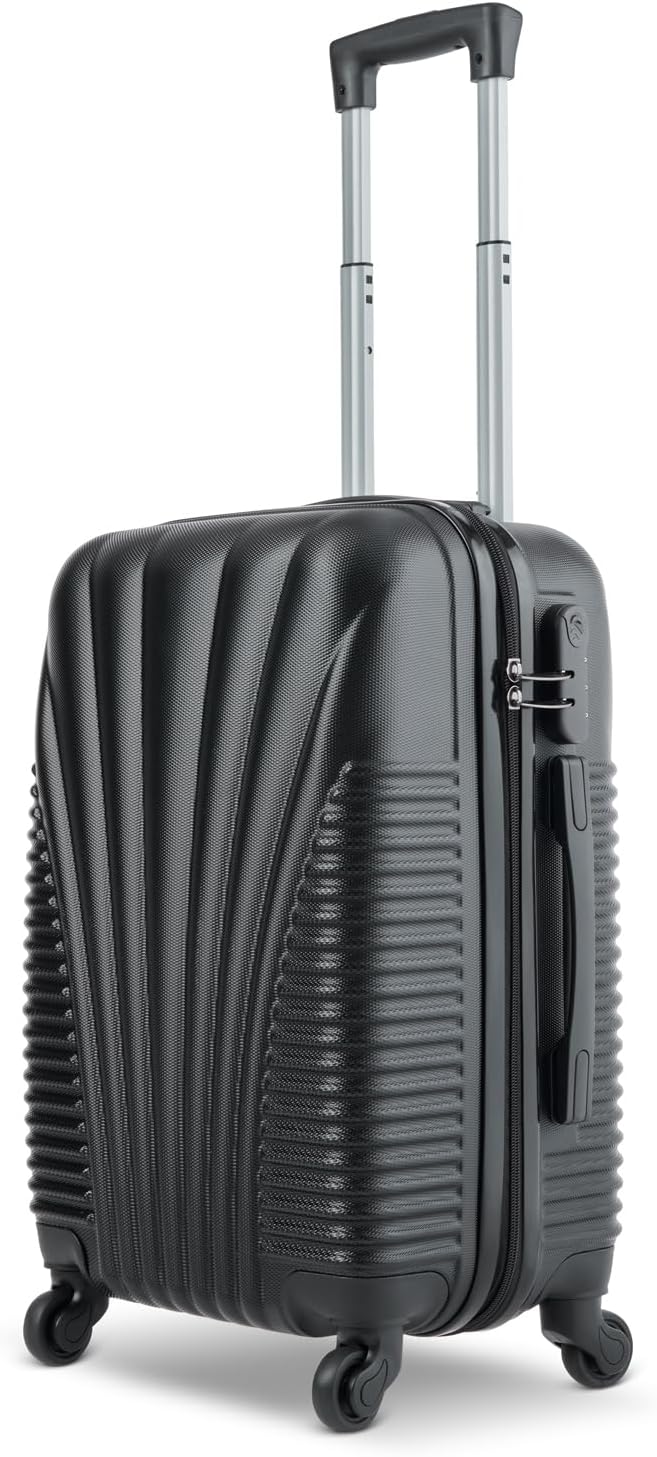 SA Products Cabin Suitcase - Hardshell Airline-Approved Luggage Bag for Travel - Cabin Bag with Inner Pockets, Extendable Top Handle, Side Handle, 4 Spinner Wheels, Lock - 55x22x38cm, 35L, Black