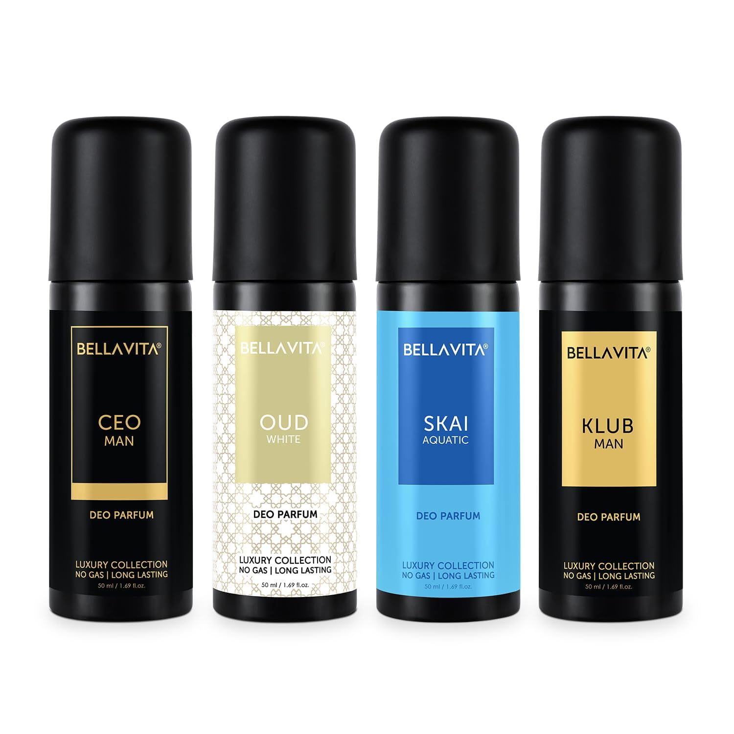 Be.lla V.ita Luxury Unisex Body Parfum Spray Deo Travel Gift Set, Pack Of 4 X 50Ml With Lemon Blackcurrant Lavender & Bergamot No Gas Long Lasting Fragrance Deodorant
