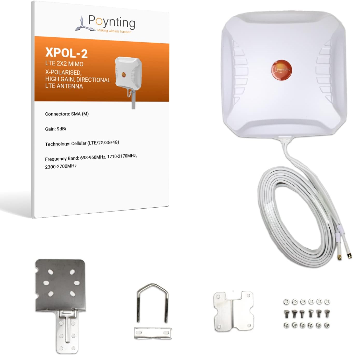 Poynting XPOL-2-5G (No T-Mobile) Directional Cellular Antenna | 2X2 MIMO | 4G/LTE 5G | 698-3800 MHz | 11dBi | 10m Cable | SMA-Connector