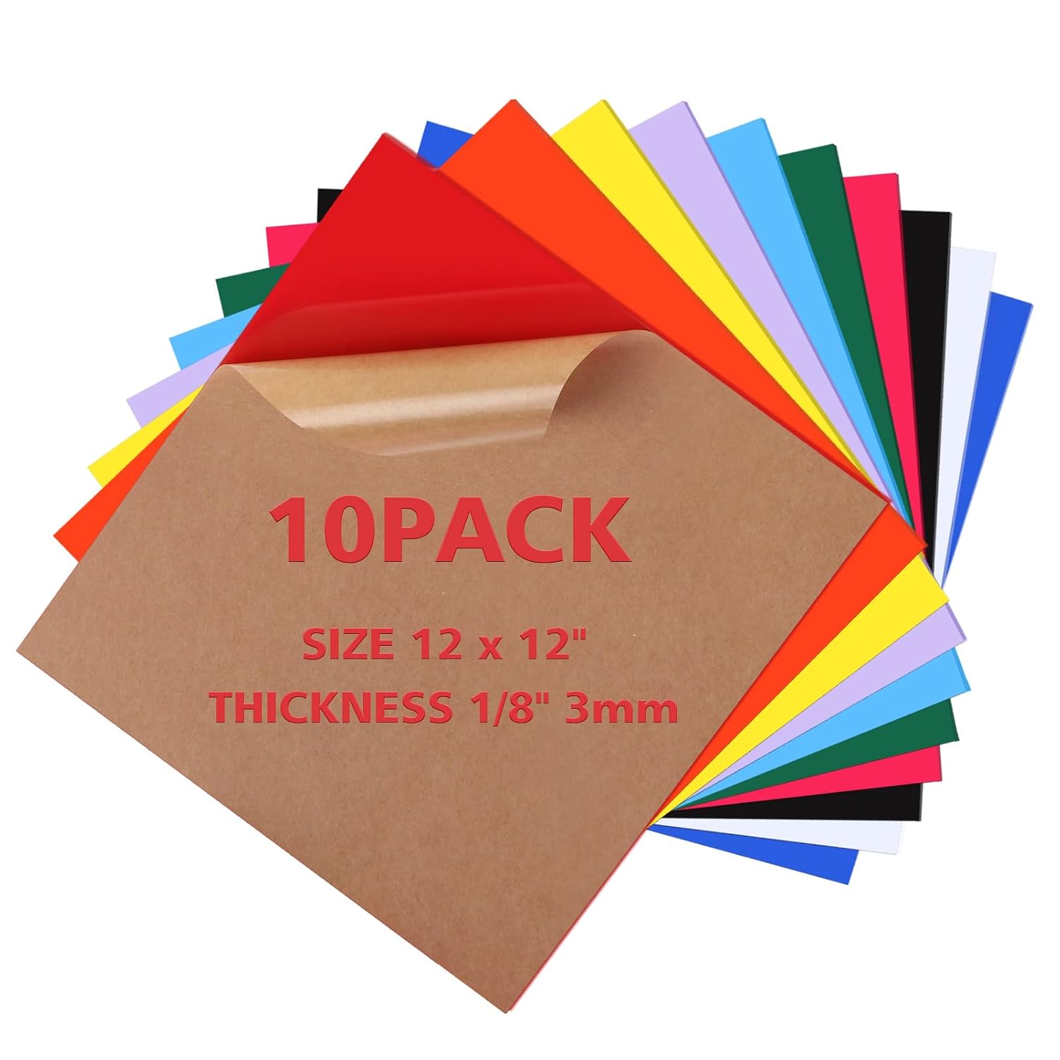 Adrattnay Acrylic Sheets 1/8 Thick, 10Pcs 12 x 12in Acrylic Sheets 3 mm for Laser Cutting, Opaque Colored Acrylic Panel with Protective Paper for Laser Engraving Material DIY Crafts