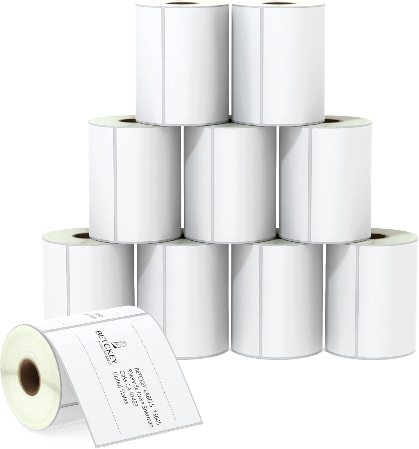 BETCKEY - 4" x 4" (102 mm x 102 mm) Shipping & Large Square Labels Compatible with Zebra & Rollo Label Printer,Premium Adhesive & Perforated [10 Rolls, 3500 Labels]