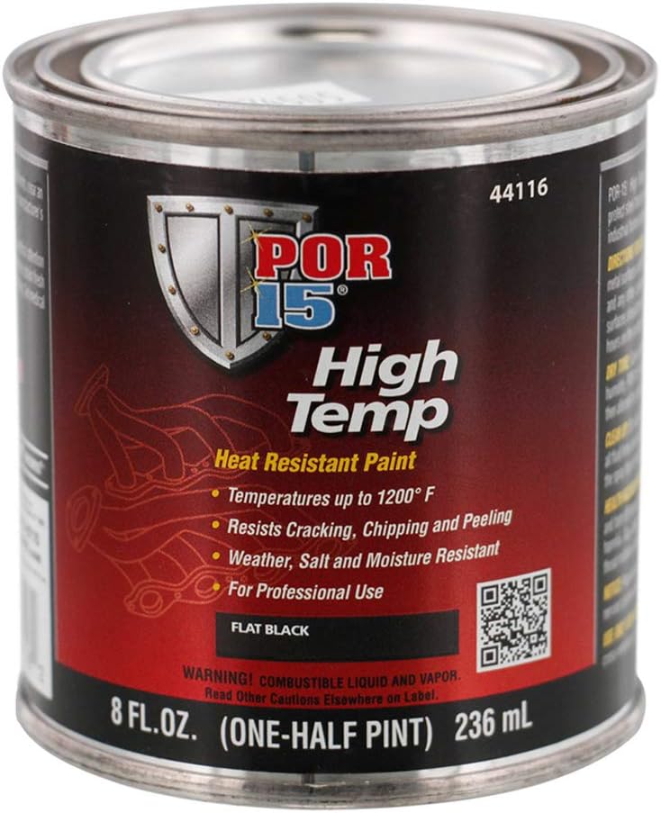 POR-15 High Temperature Paint, High Heat Resistant Paint, Weather and Moisture Resistant, 8 Fluid Ounces, Flat Black