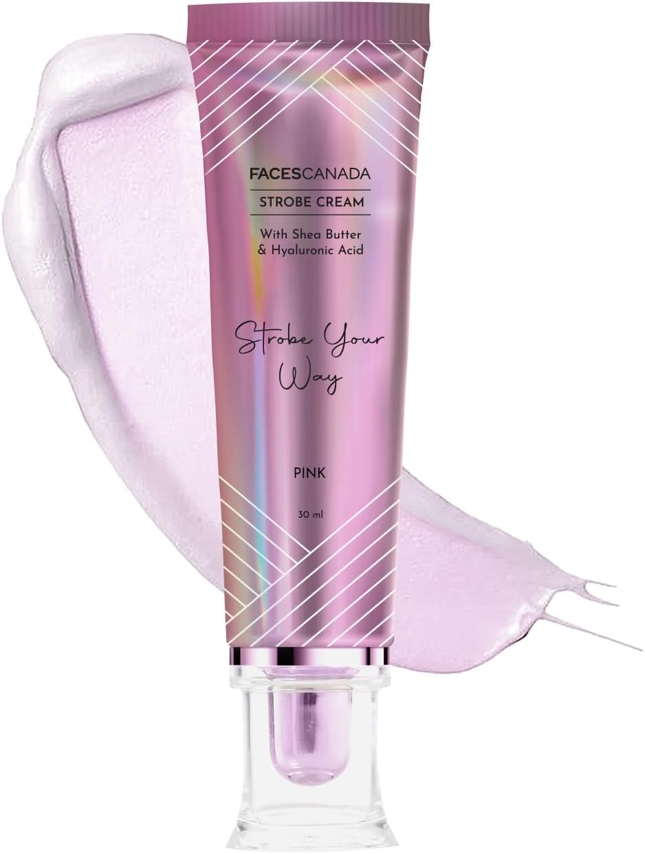 FACES CANADA Strobe Cream - Pink, 30g Primer + Highlighter + Moisturizer Shea Butter & Hyaluronic Acid Intense Hydration Flawless Radiant Dewy Skin Illuminating & Glowing Makeup Base